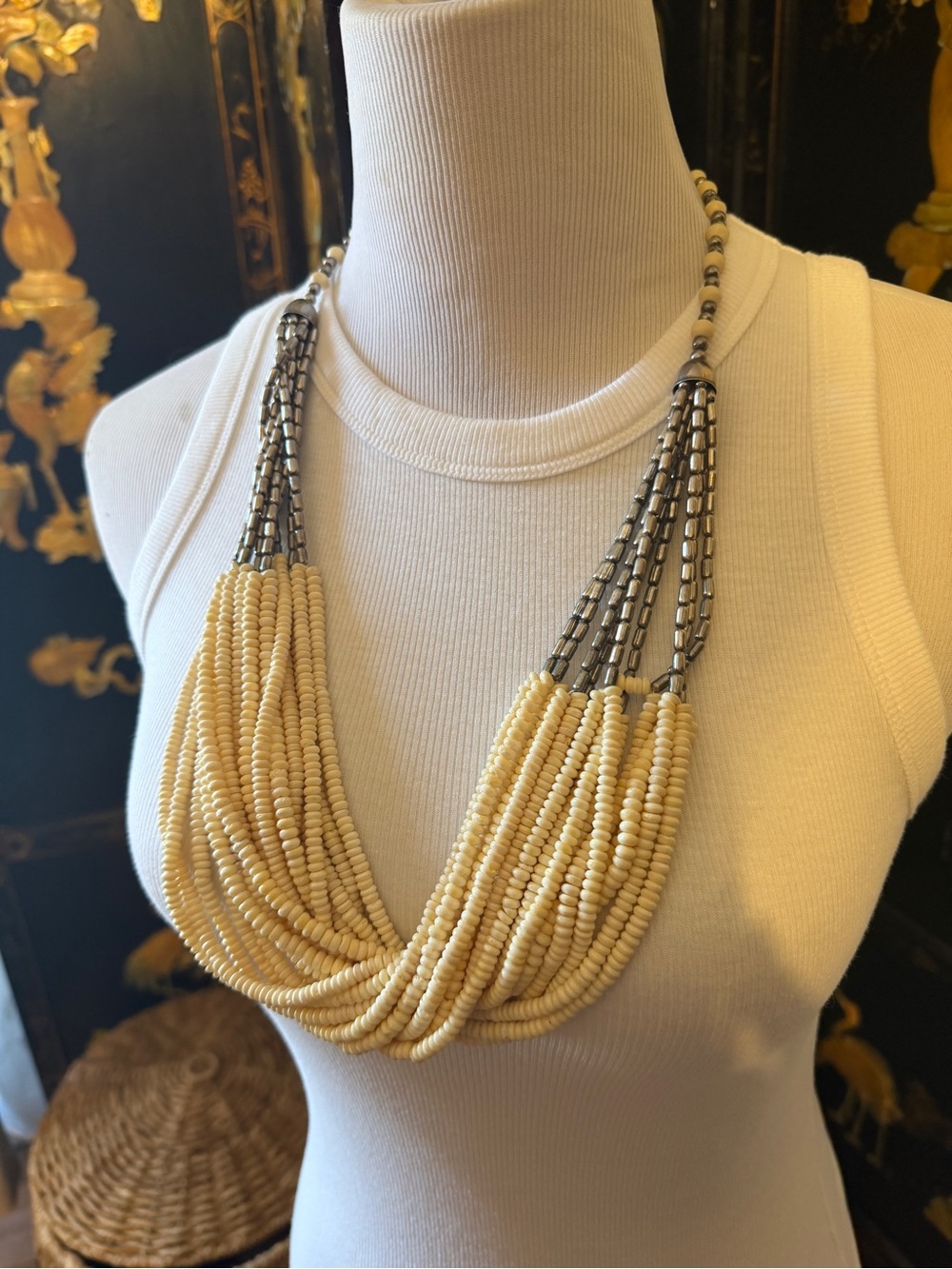 Bohemian Heishi Bead Multi-Strand Beaded Necklace with Silver Accents
